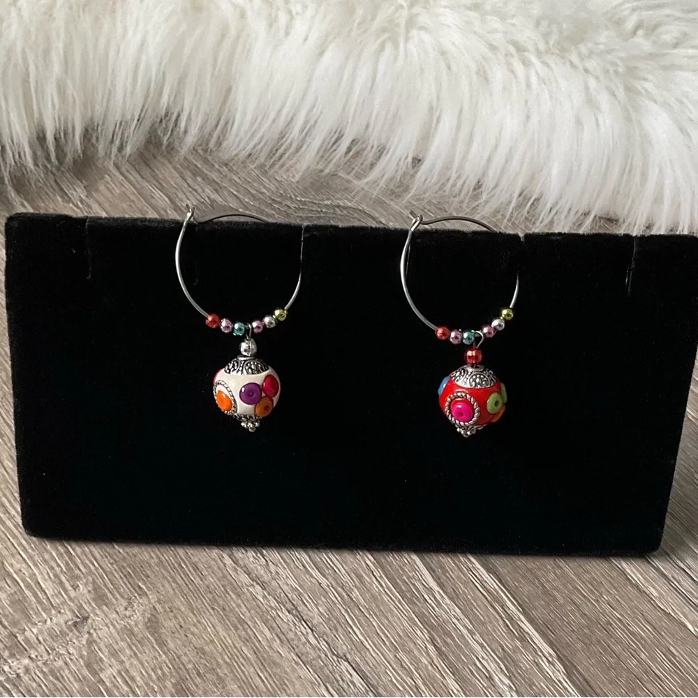 Pier 1 Imports Two Colorful Beaded Wine Stem Drink Charms
